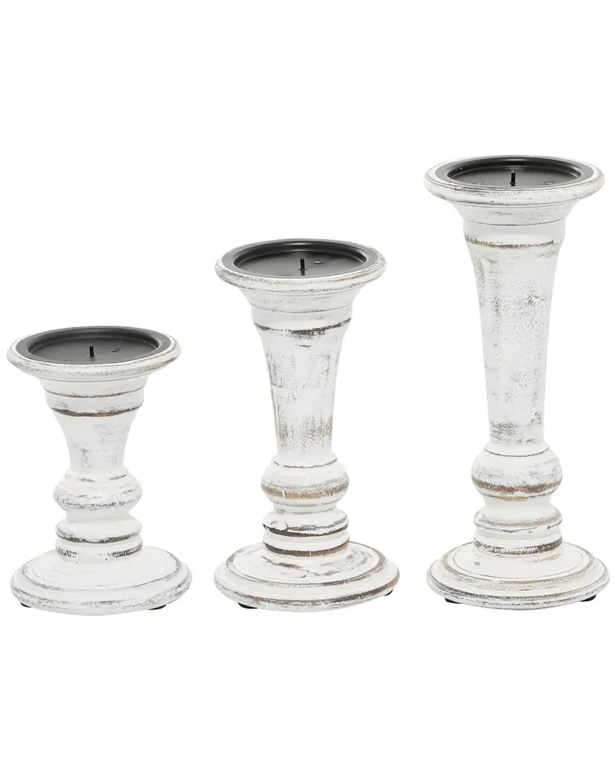 Set of 3 Pillar Candle Holders - White, Mango Wood image