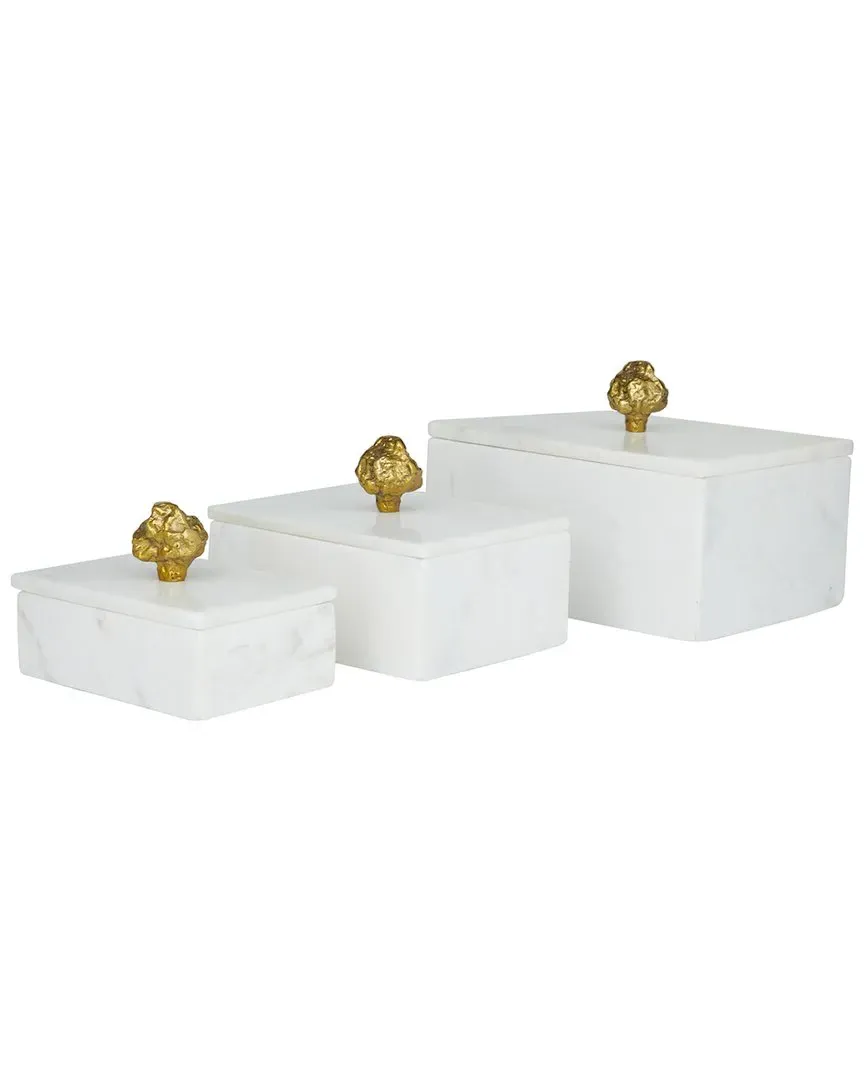 Set of 3 Rectangle Storage Box - White, Marble image
