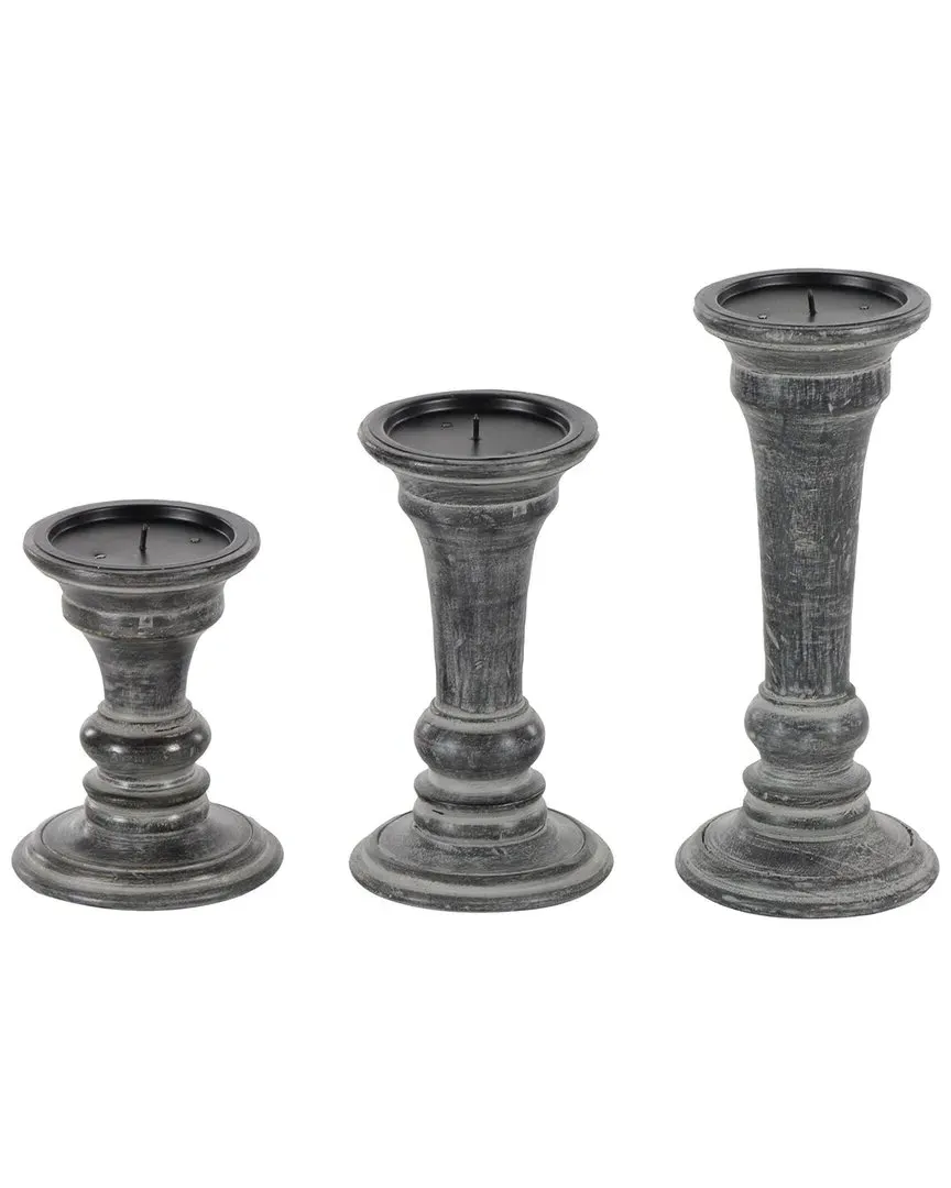 Set of 3 Round Candle Holders - Black, Mango Wood image