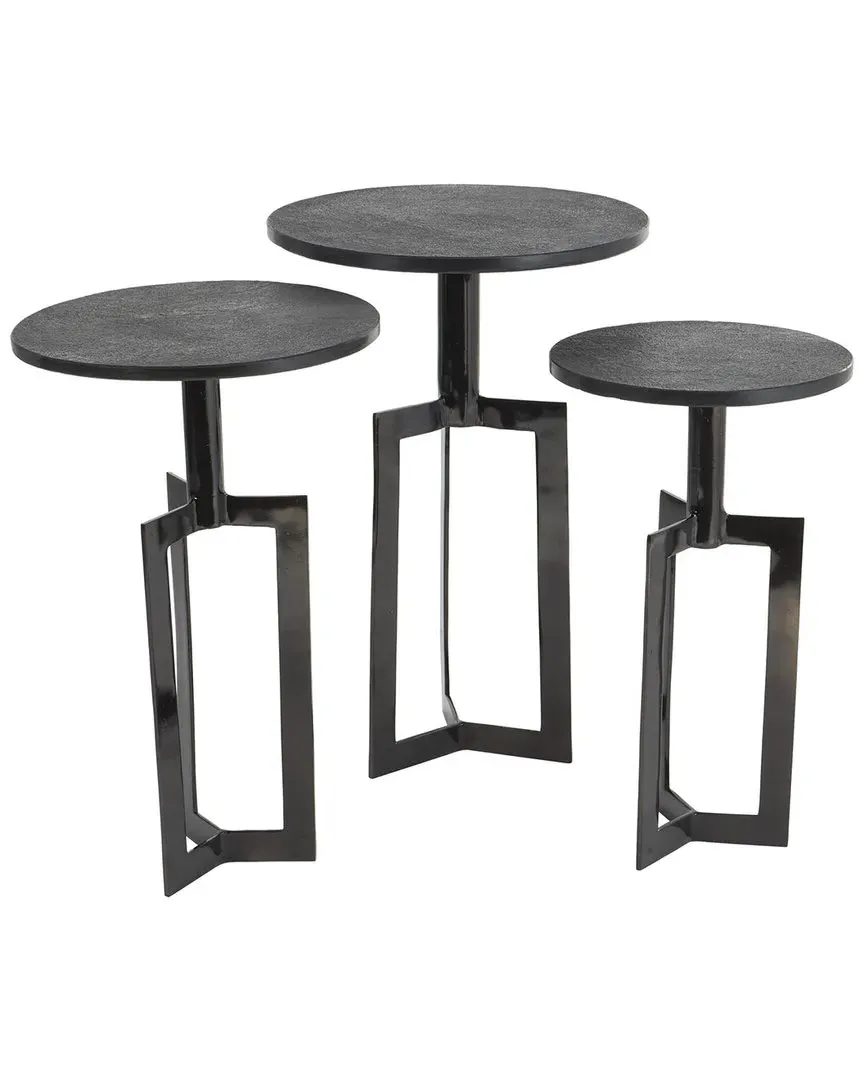 Set of 3 Round Tripod Accent Tables - Black, Aluminum