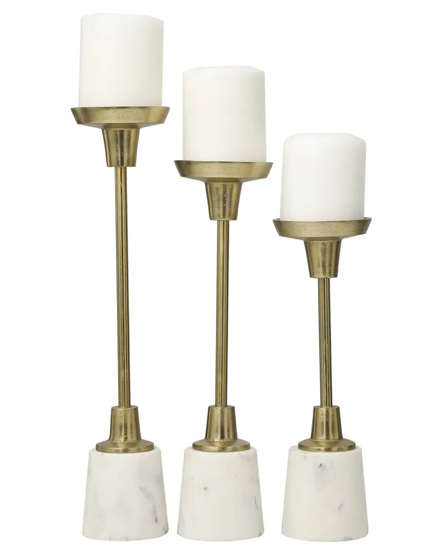 Set of 3 Slim Candle Holders with Marble Base - Gold, Aluminum