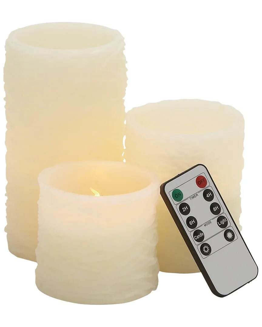 Set of 3 Textured Flameless Candles with Remote - Off White image