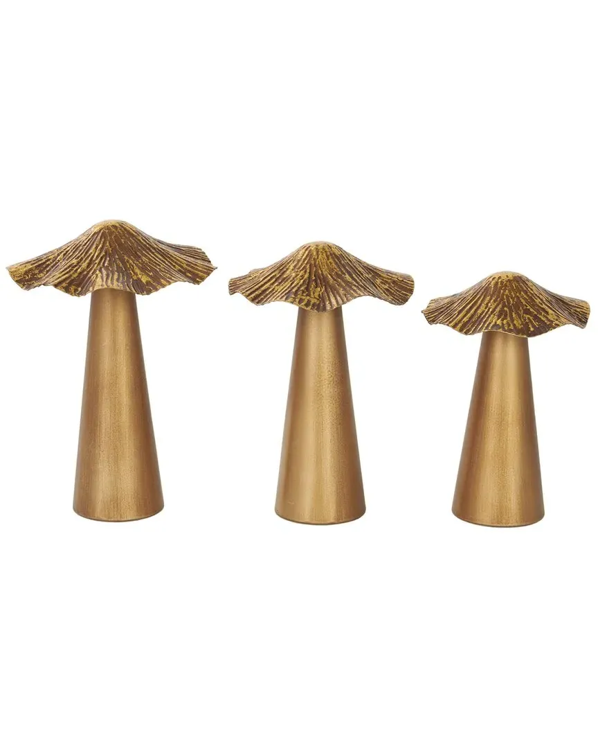 Set of 3 Textured Mushroom Sculptures - Bronze, Metal image
