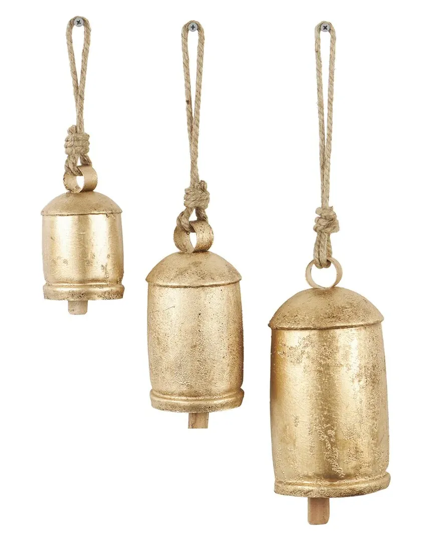 Set of 3 Tibetan Cow Bell Decorative Set - Gold, Metal image