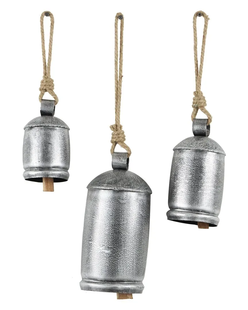 Set of 3 Tibetan Cow Bell Decorative Set - Grey, Metal