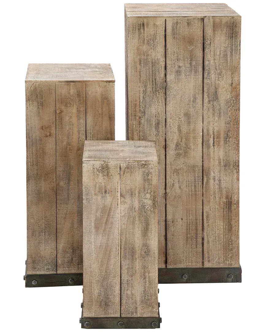 Set of 3 Wood Pedestals - Natural image