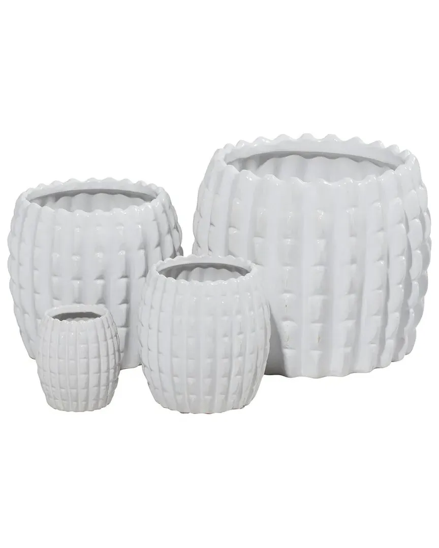Set of 4 Ceramic Indoor/Outdoor Planters - White image