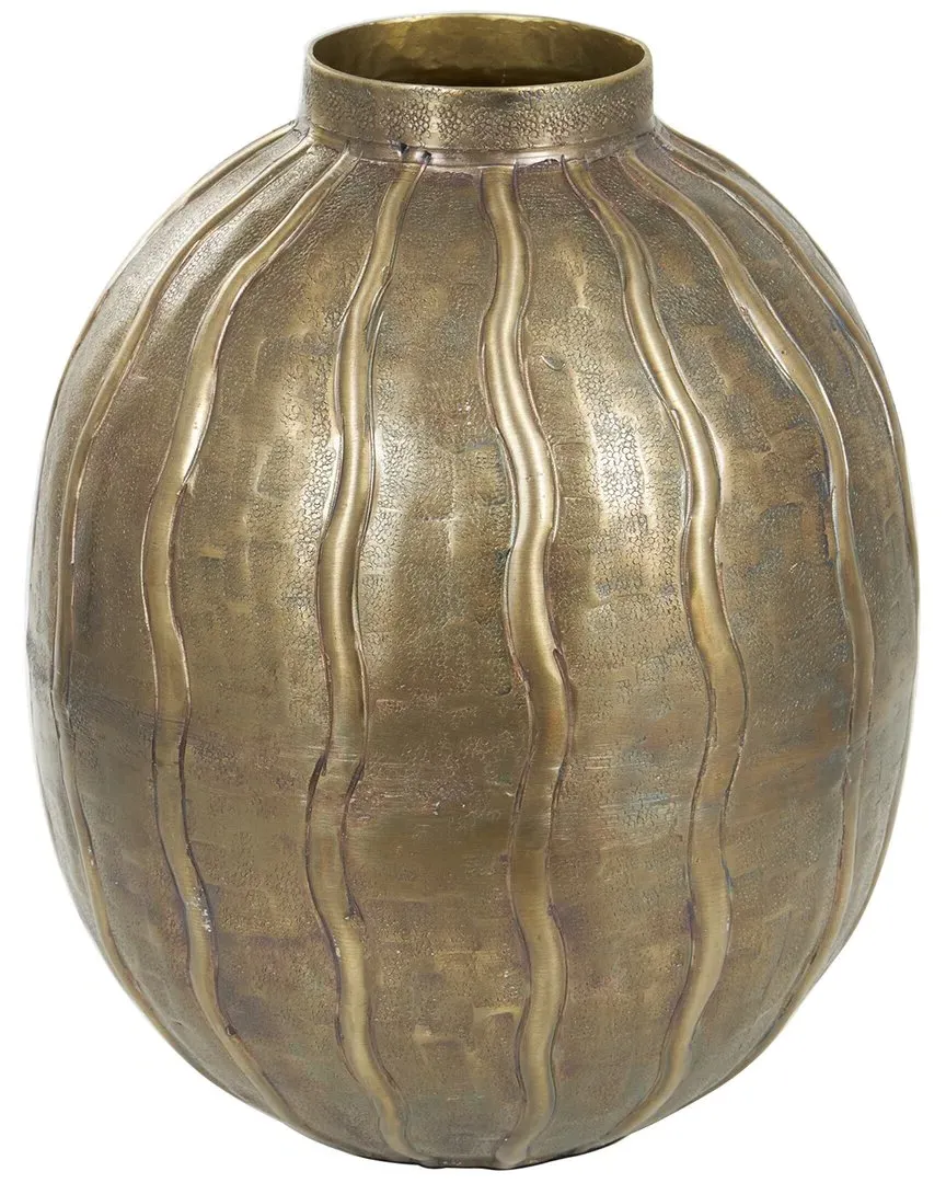 Snakeskin Inspired Vase with Wavy Accents - Brass, Metal