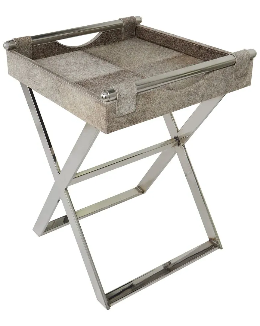 Square Accent Table with Metal Base - Gray, Leather