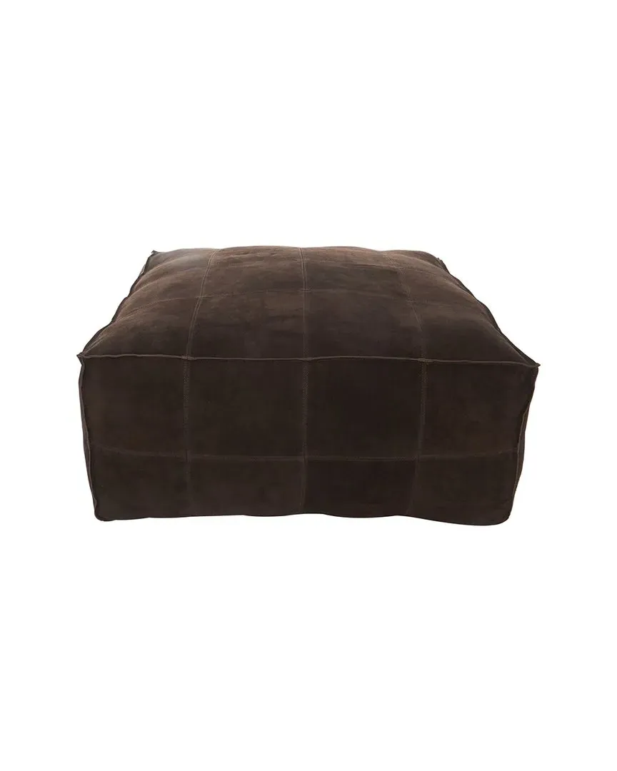 Square Pouf with Patchwork Design - Dark Brown, Leather image