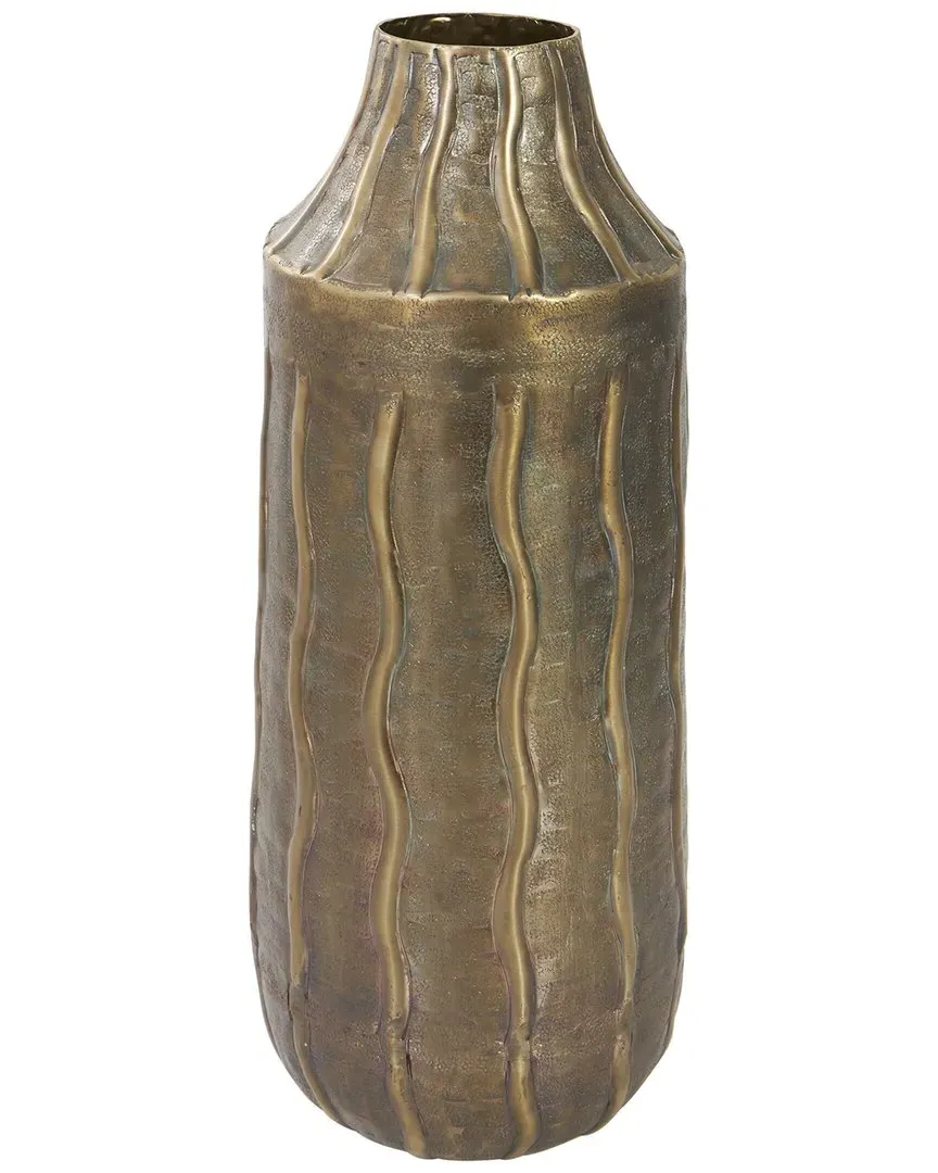 Tall Snakeskin Inspired Vase with Wavy Accents - Brass, Metal image