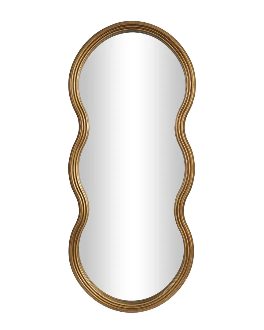 Wavy Wall Mirror with Ribbed Frame - Gold image