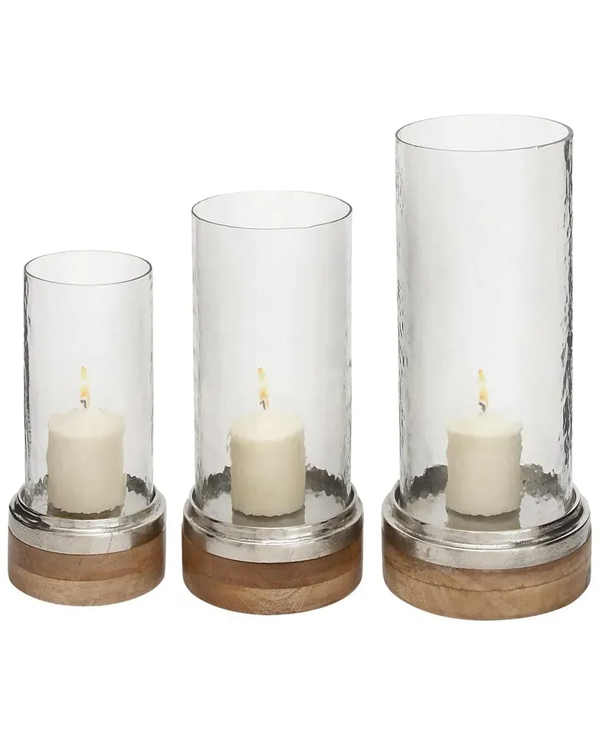 Wood Hurricane Lamp Set - Brown