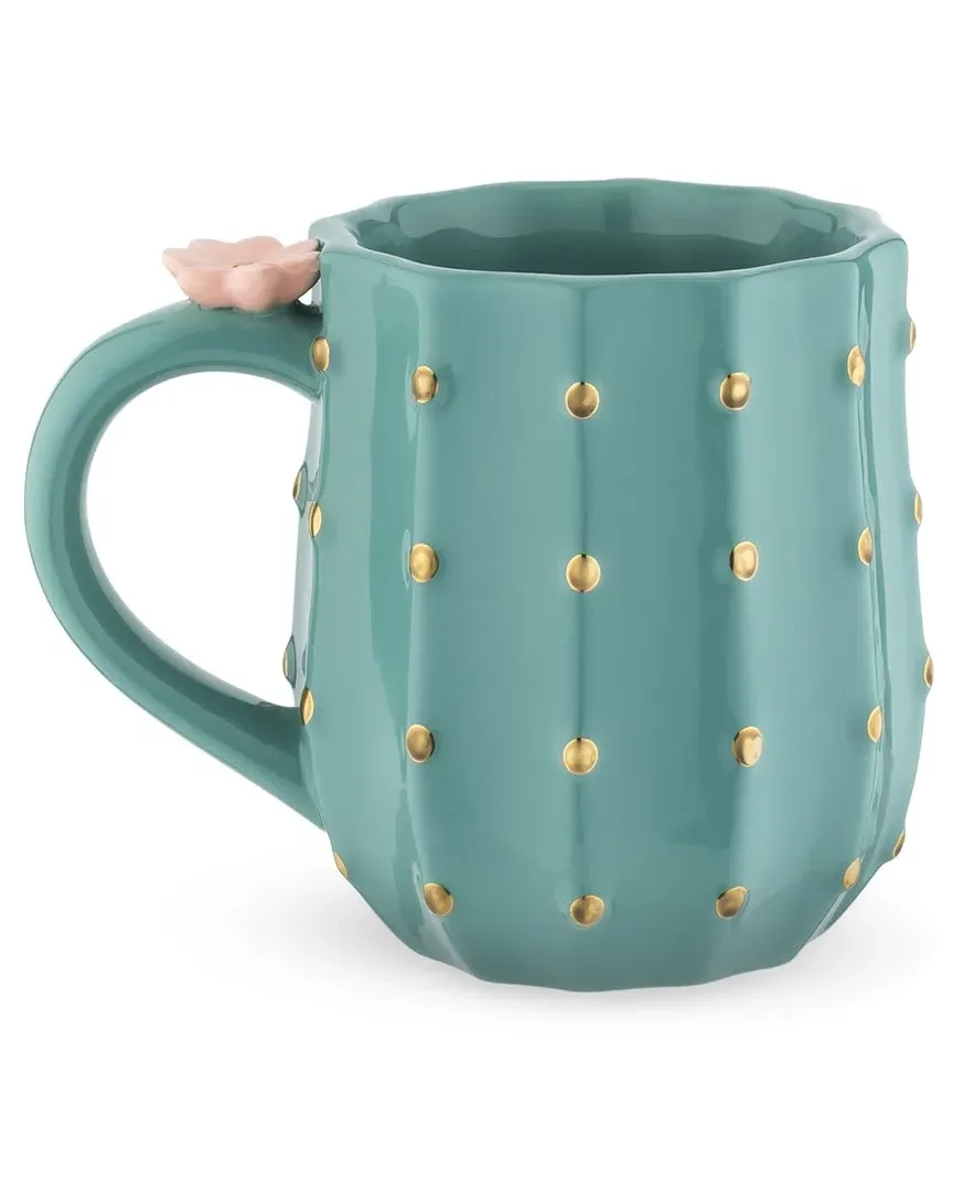 Cactus Mug with 3D Flower Detail - Green, Ceramic image