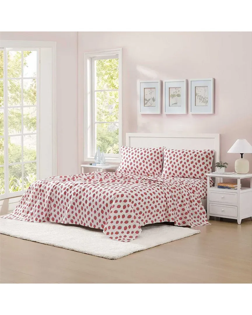 200 Thread Count Strawberry Picnic Cotton Percale Sheet Set - Pink