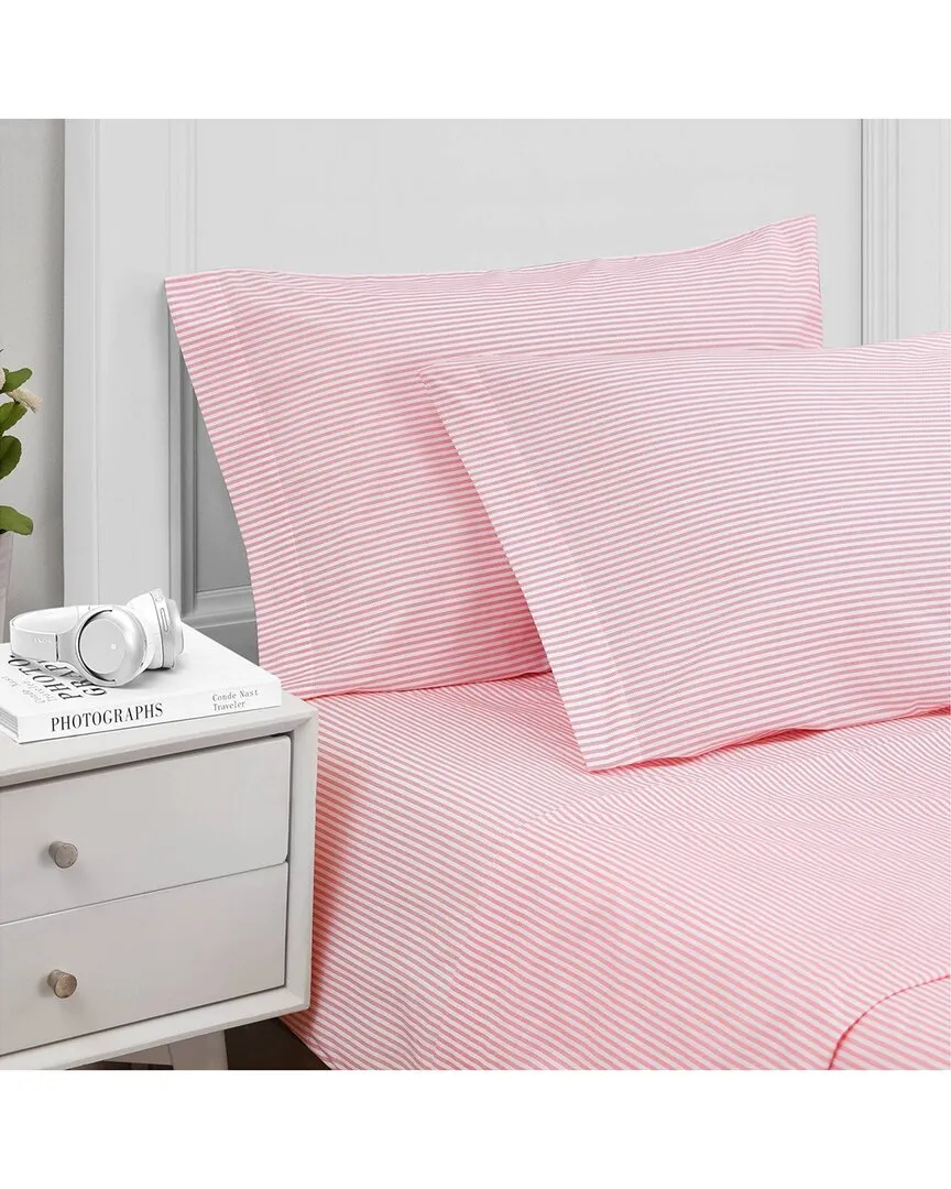 Oxford Stripe Cotton Percale Sheet Set - Pink