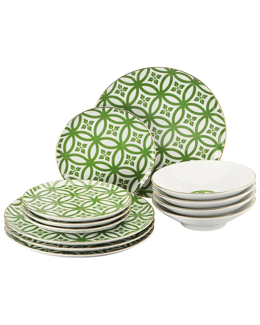 Morocco 12pc Place Setting - Green, Porcelain