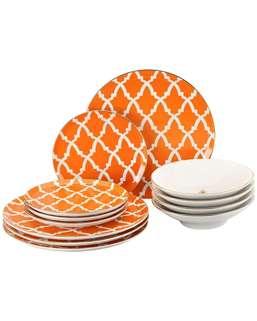 Morocco 12pc Place Setting - Orange, Porcelain