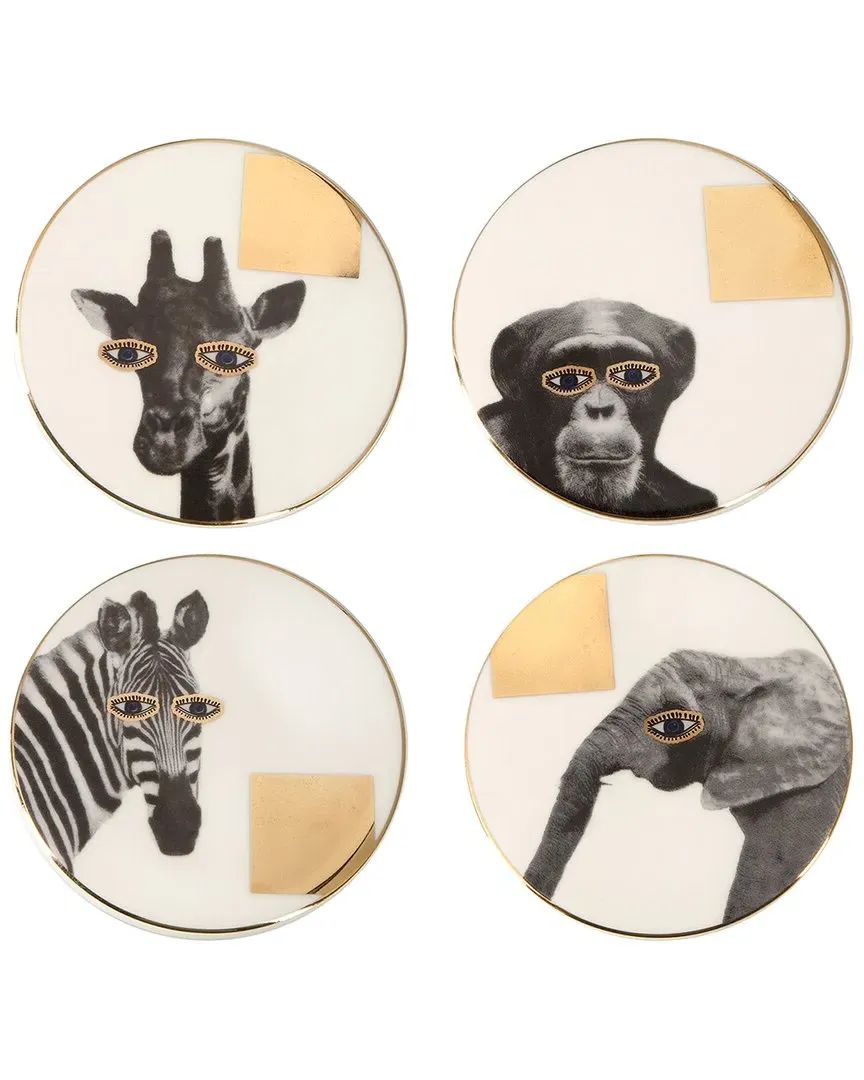 Wild Life 4pc Coaster Set - Multicolor, Porcelain