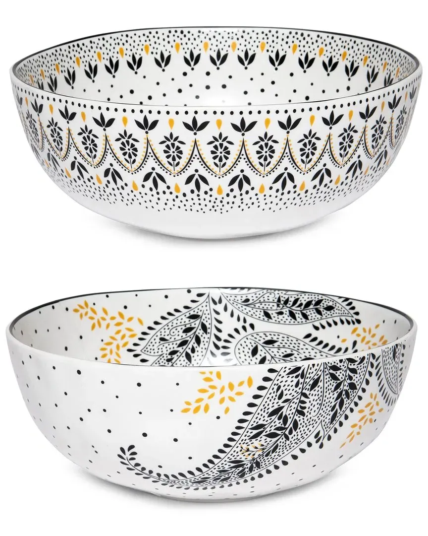 Artisanne Noir Set of 2 Noodle Bowls - Black, Porcelain