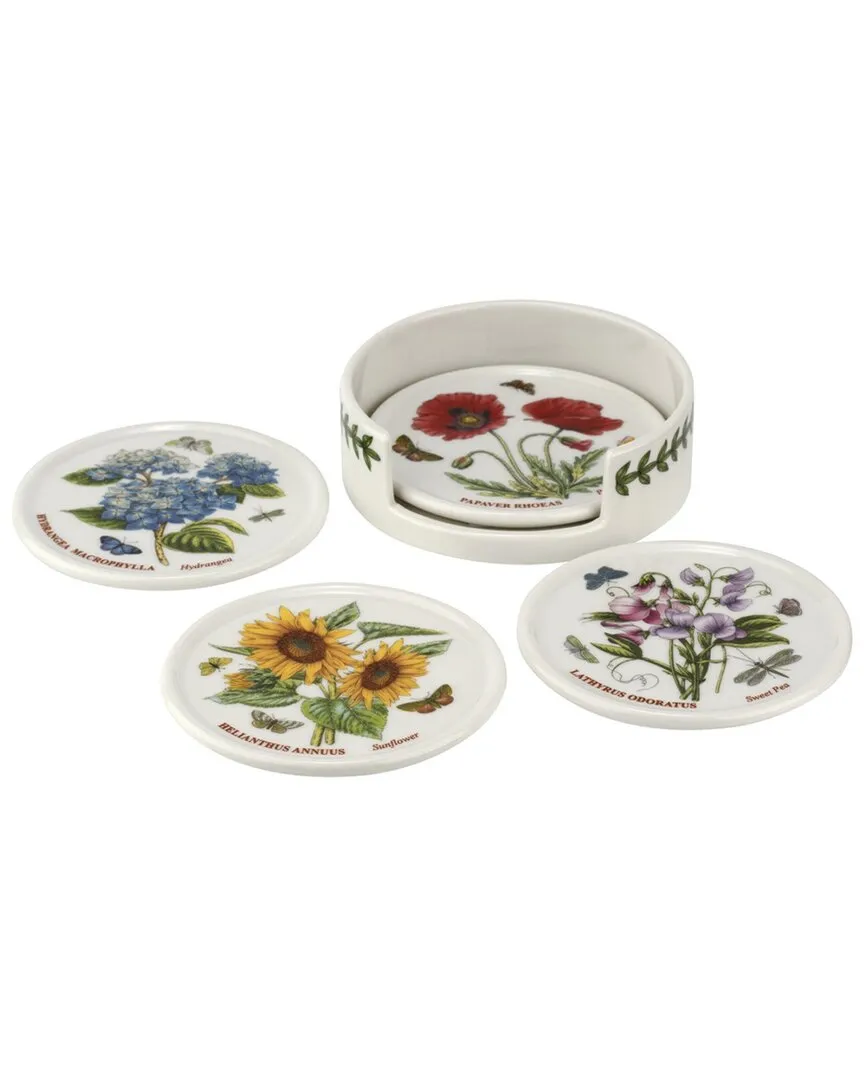 Botanic Garden 4pc Ceramic Coaster Set with Holder - White image