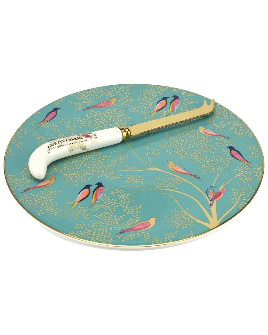 Sara Miller London Chelsea Collection Cheese Plate with Knife - Green image