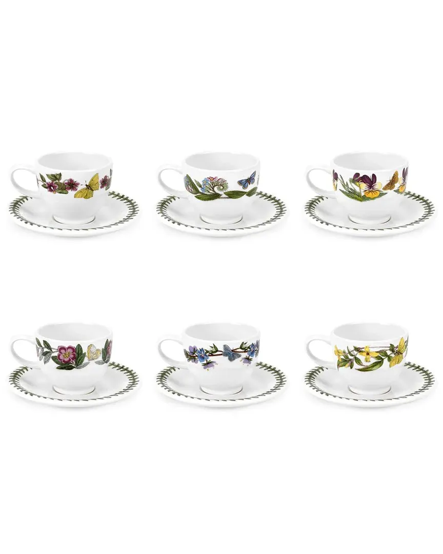 Set of 6 Botanic Garden Espresso Cups & Saucers - White