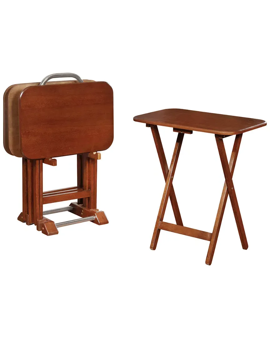 Baker Tray Tables Set with Stand - Dark Cherry, Chrome image