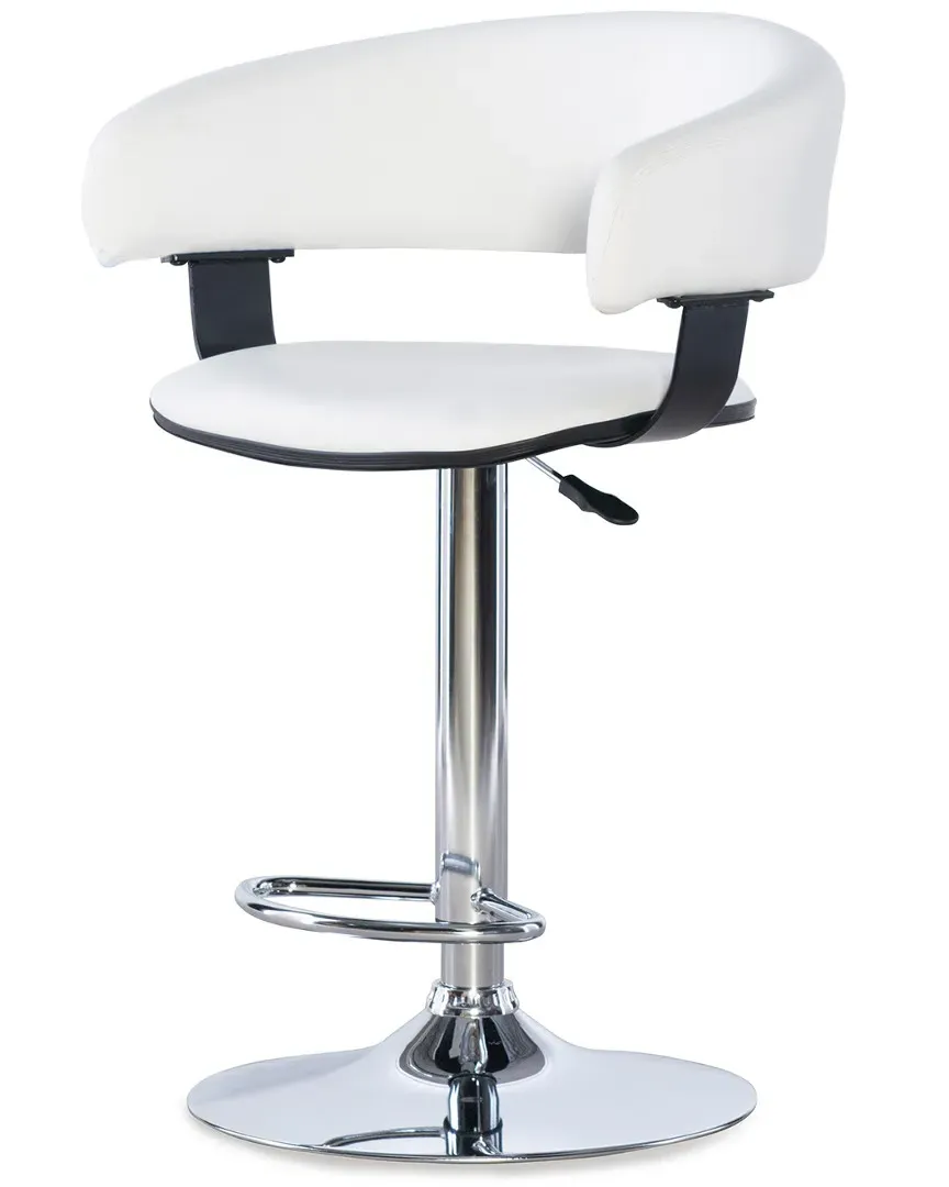 Barrel Adjustable Bar Stool - White, Faux Leather