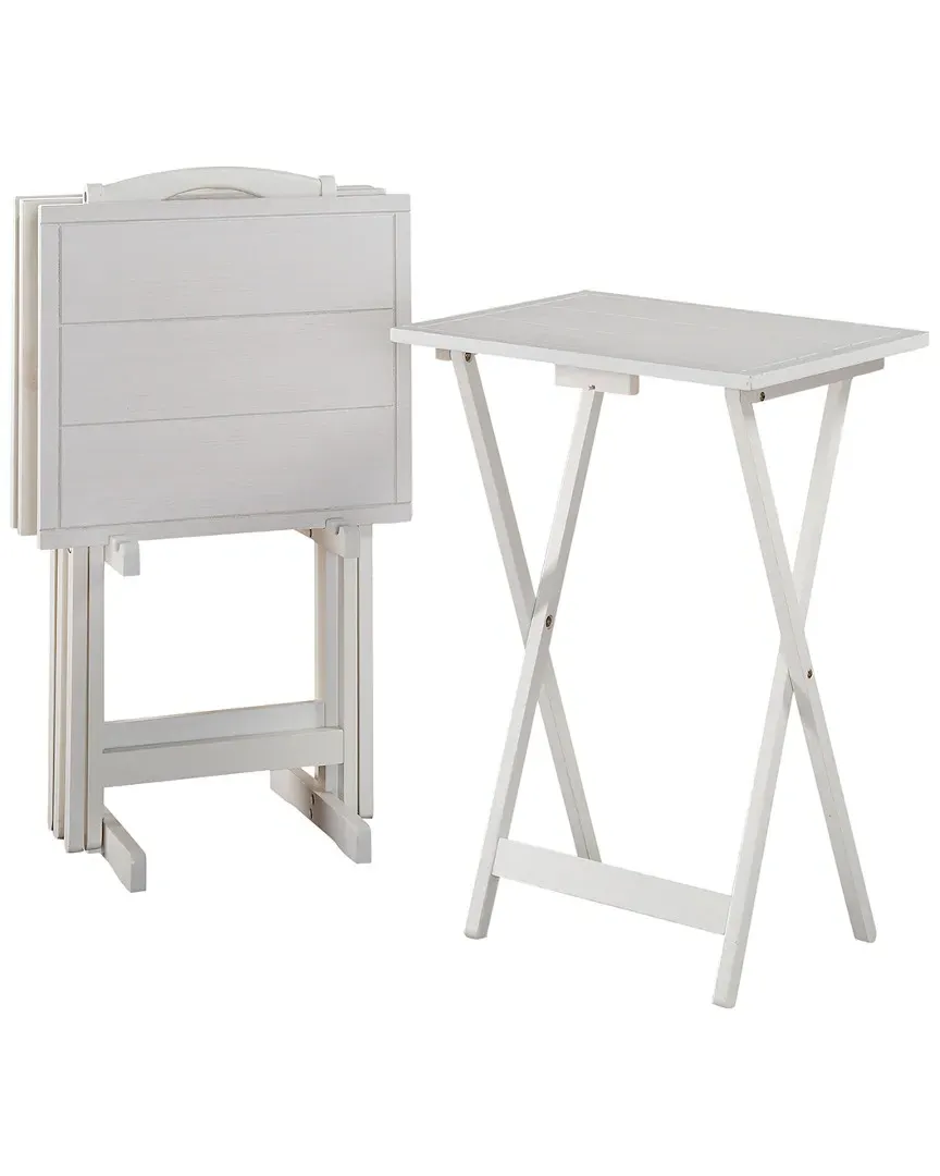 Easton Tray Tables Set with Stand - White, Rubber Wood image