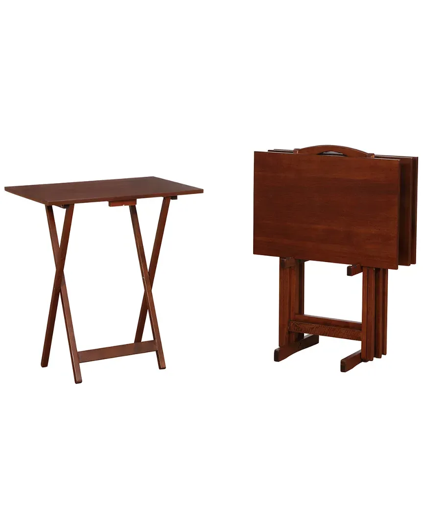 Landon Tray Tables Set with Stand - Hazelnut image