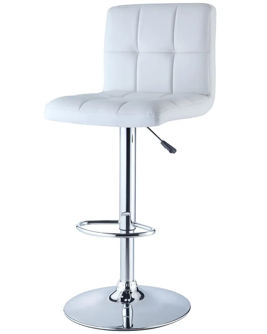 Quilted Adjustable Bar Stool - White, Faux Leather
