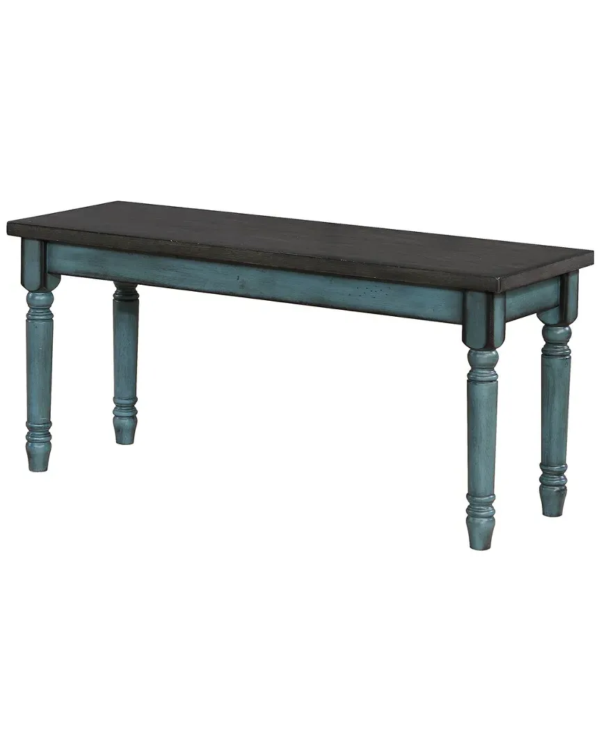 Wenda Bench with Turned Legs - Teal Blue, Oak Veneer image