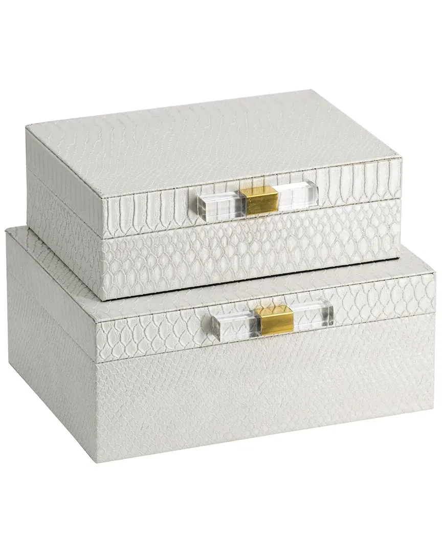 Set of 2 Snakeskin Storage Boxes - White image