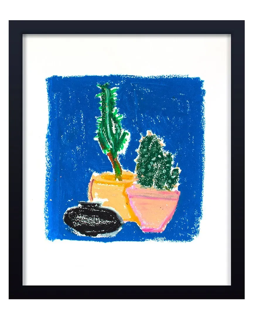 Cactus In Blue Framed Print Wall Art - Black Pine Wood image
