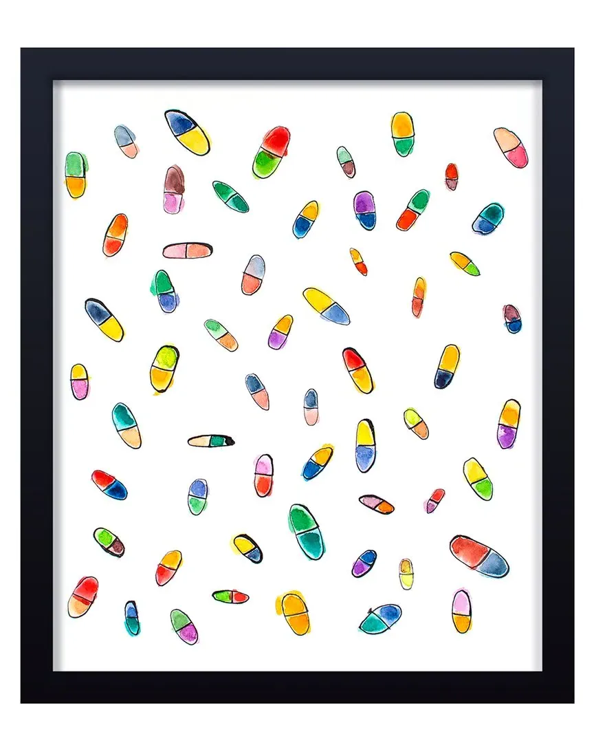 Happy Pills Framed Print Wall Art - Black Pine Wood image