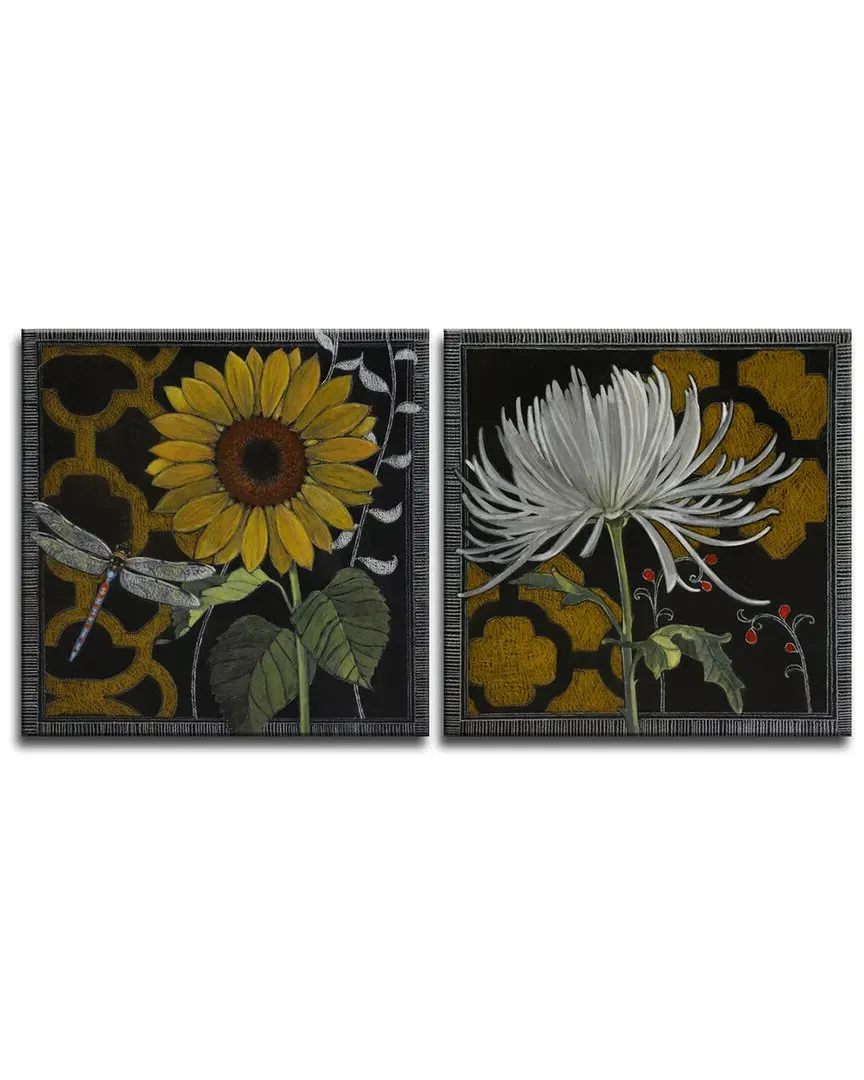 Norman Wyatt Gilt Slate Flora III/IV 2pc Canvas Wall Art