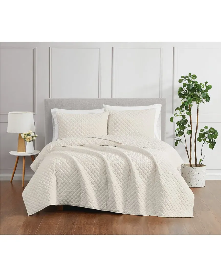 Diamond Velvet Quilt Set - Ivory