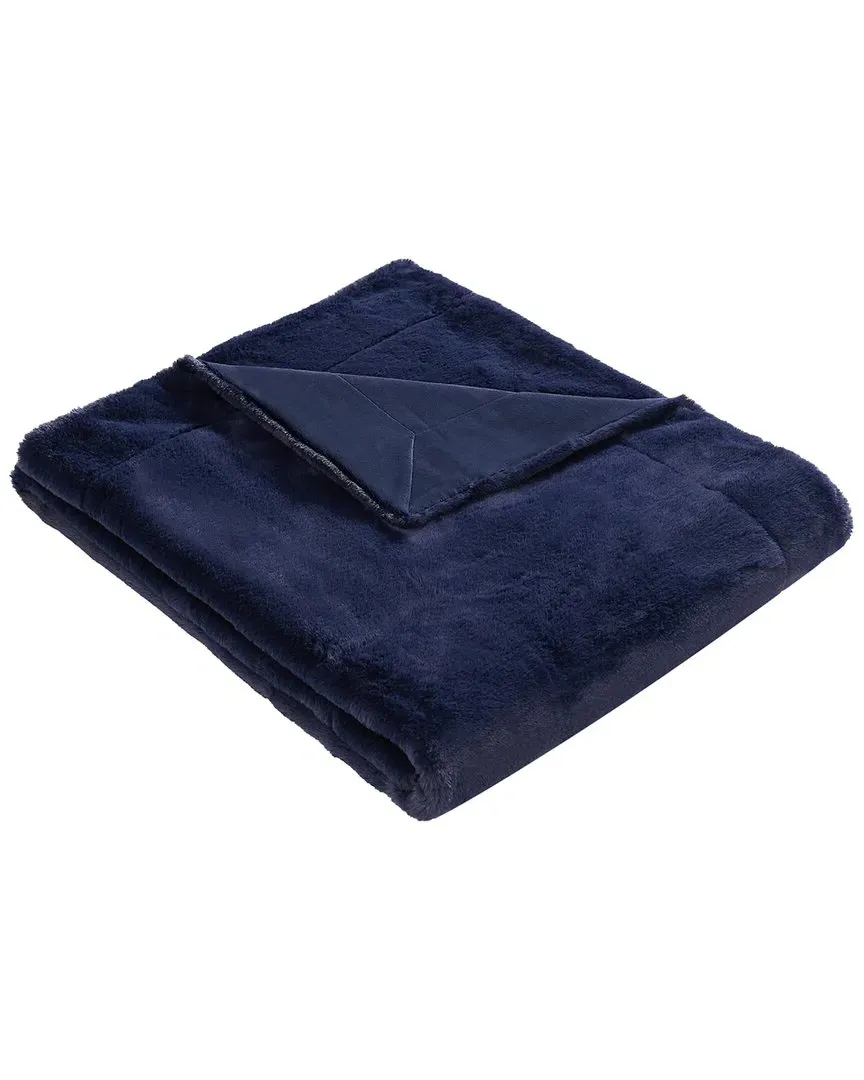 Faux Rabbit Fur Throw Blanket - Navy Blue, Polyester