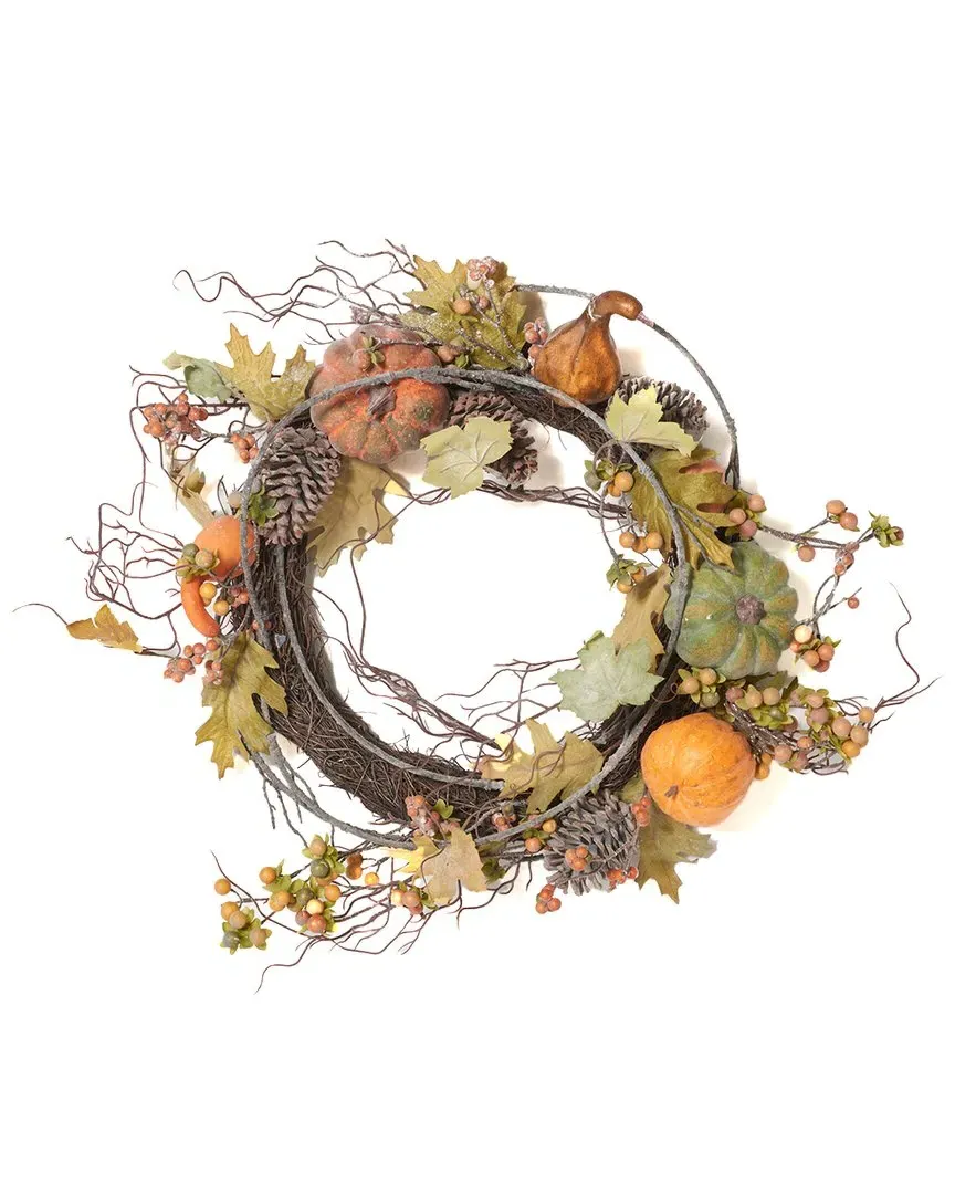 24" Oakleaf Wreath with Pumpkins - Multi