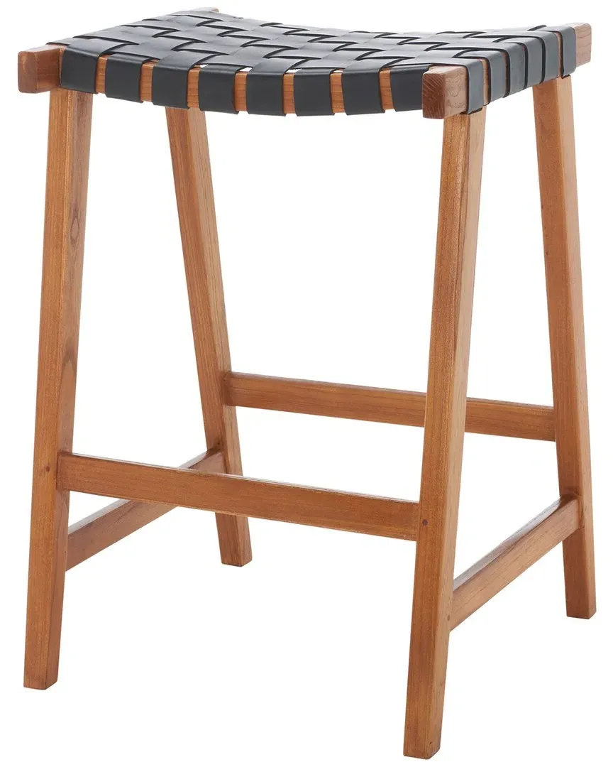 Abreu Rectangle Counter Stool - Black, Leather image