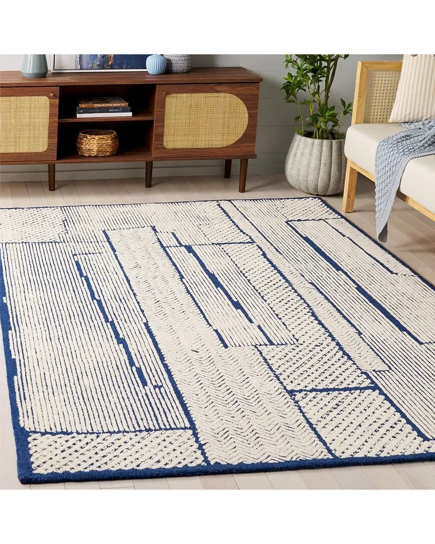 Abstract Midnight Trace Hand-Tufted Rug - Navy, Wool