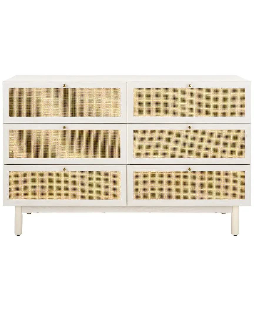 Aino 6-Drawer Dresser - White, Rattan