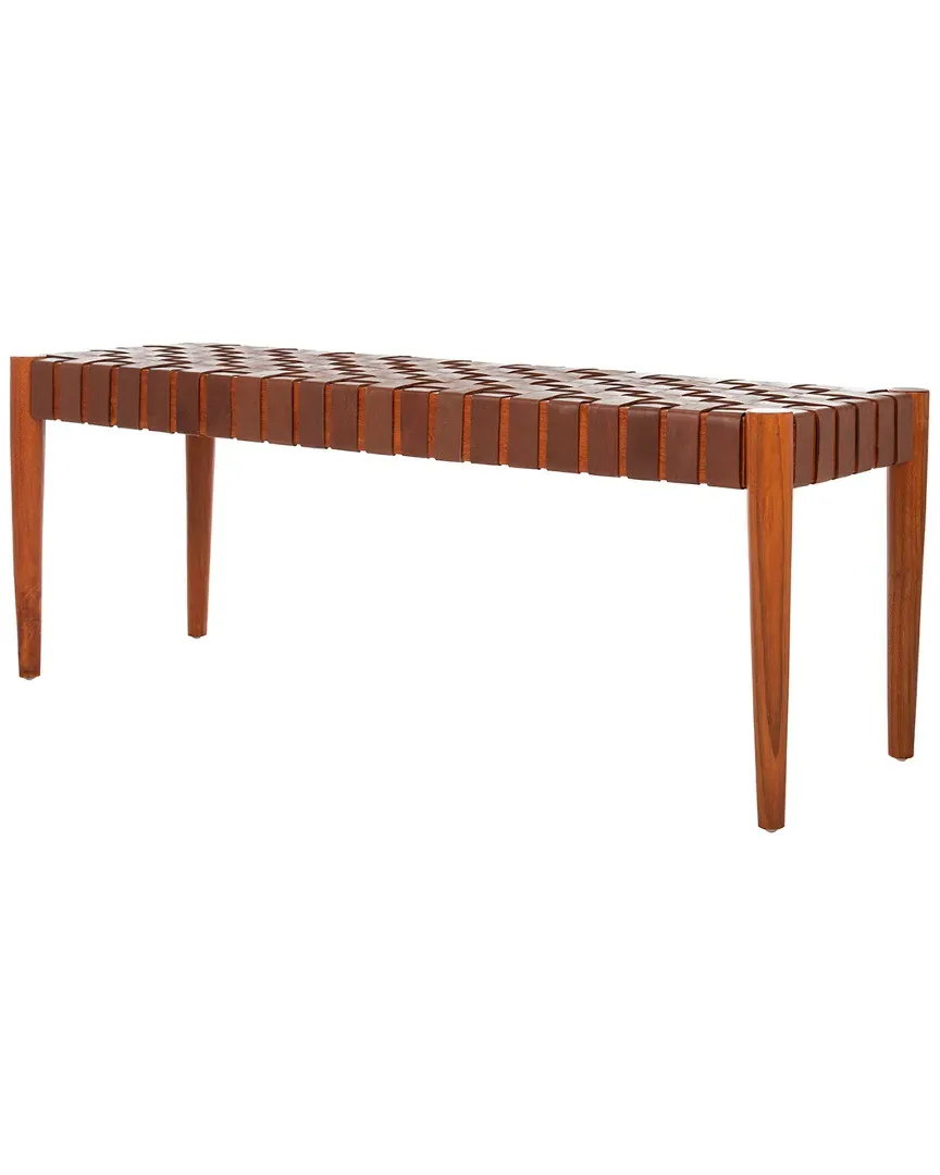 Amalia Leather Weave Bench - Cognac, Honey Wood image