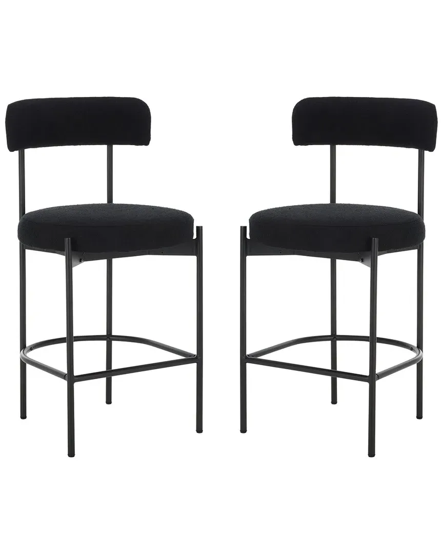 Andrean Set of 2 Counter Stools - Black, Boucle
