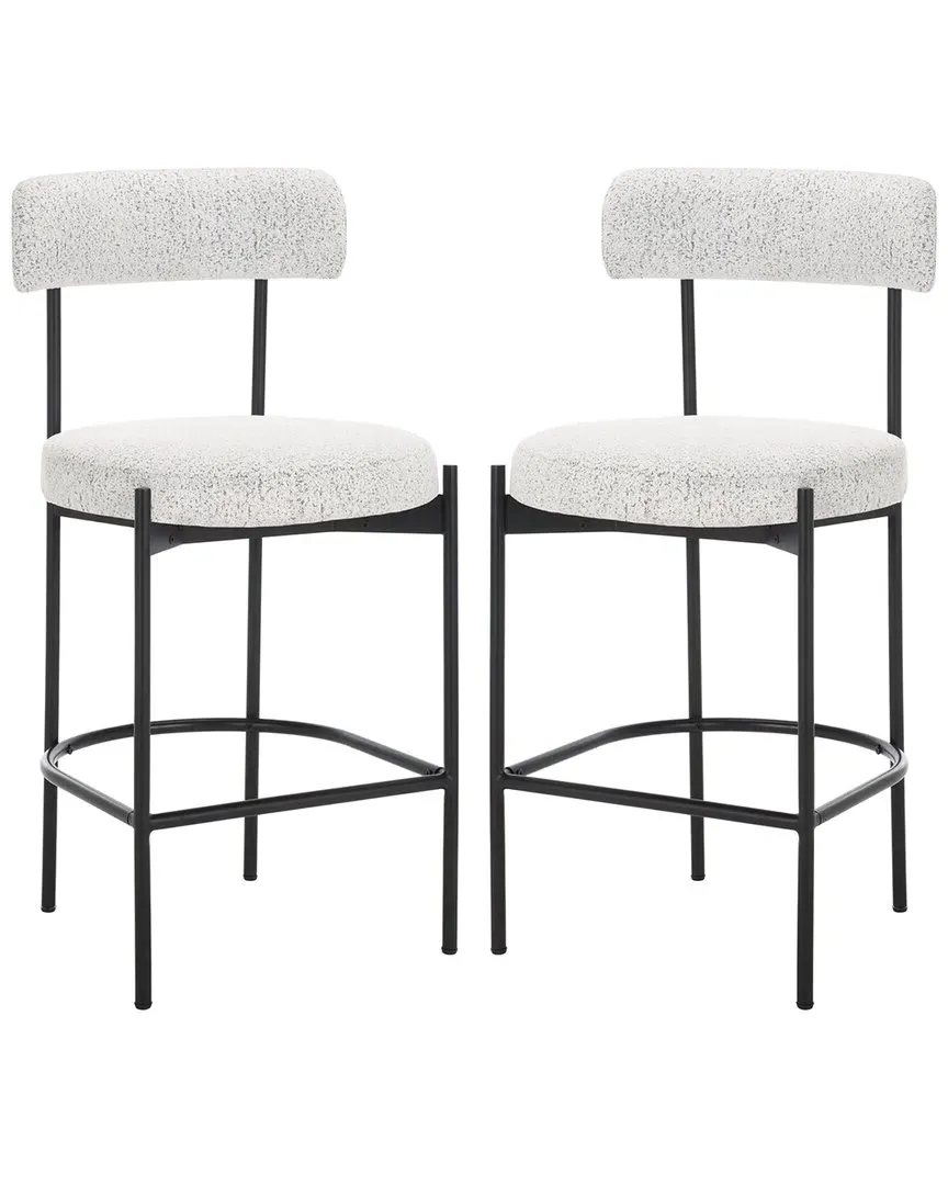 Andrean Set of 2 Counter Stools - Black & White, Boucle image