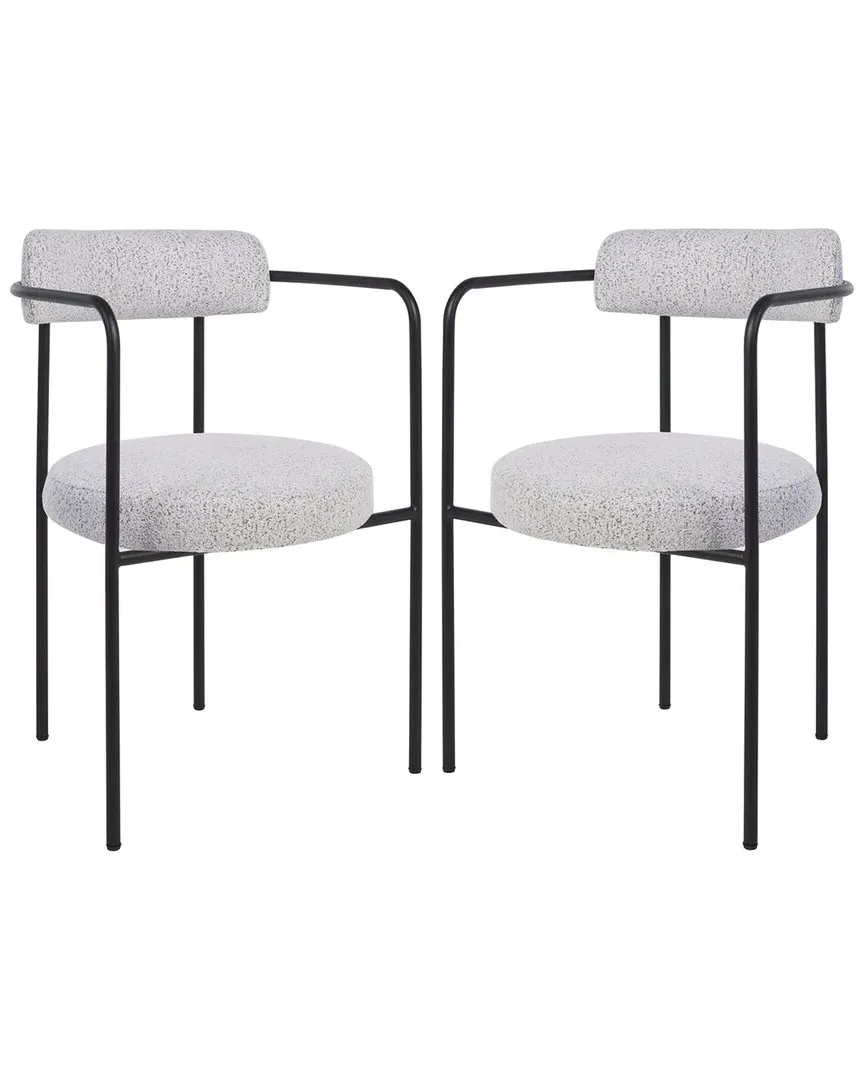 Andrean Set of 2 Dining Arm Chairs - Black/White, Boucle