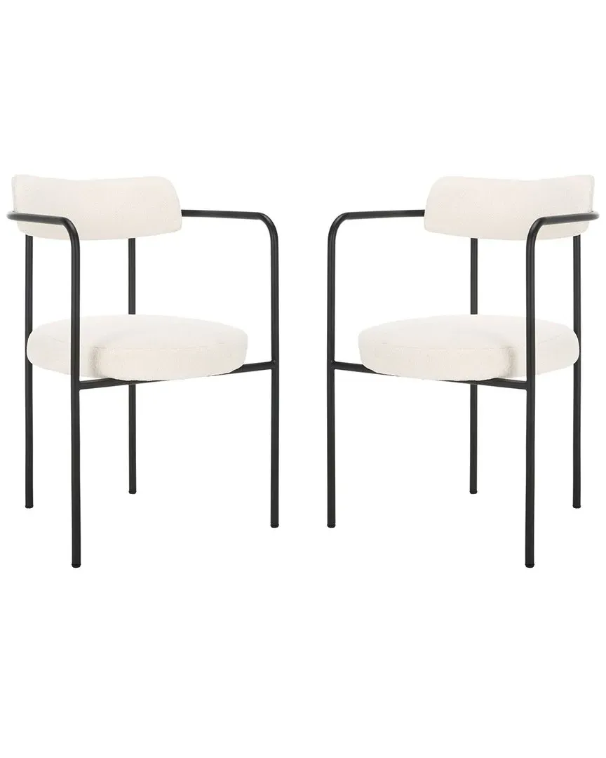 Andrean Set of 2 Dining Arm Chairs - White, Boucle
