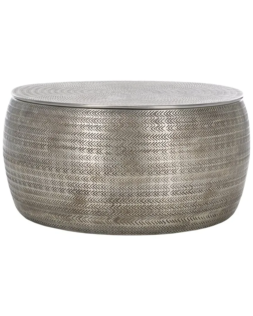 Apoline Round Coffee Table with Storage - Antique Silver, Aluminum