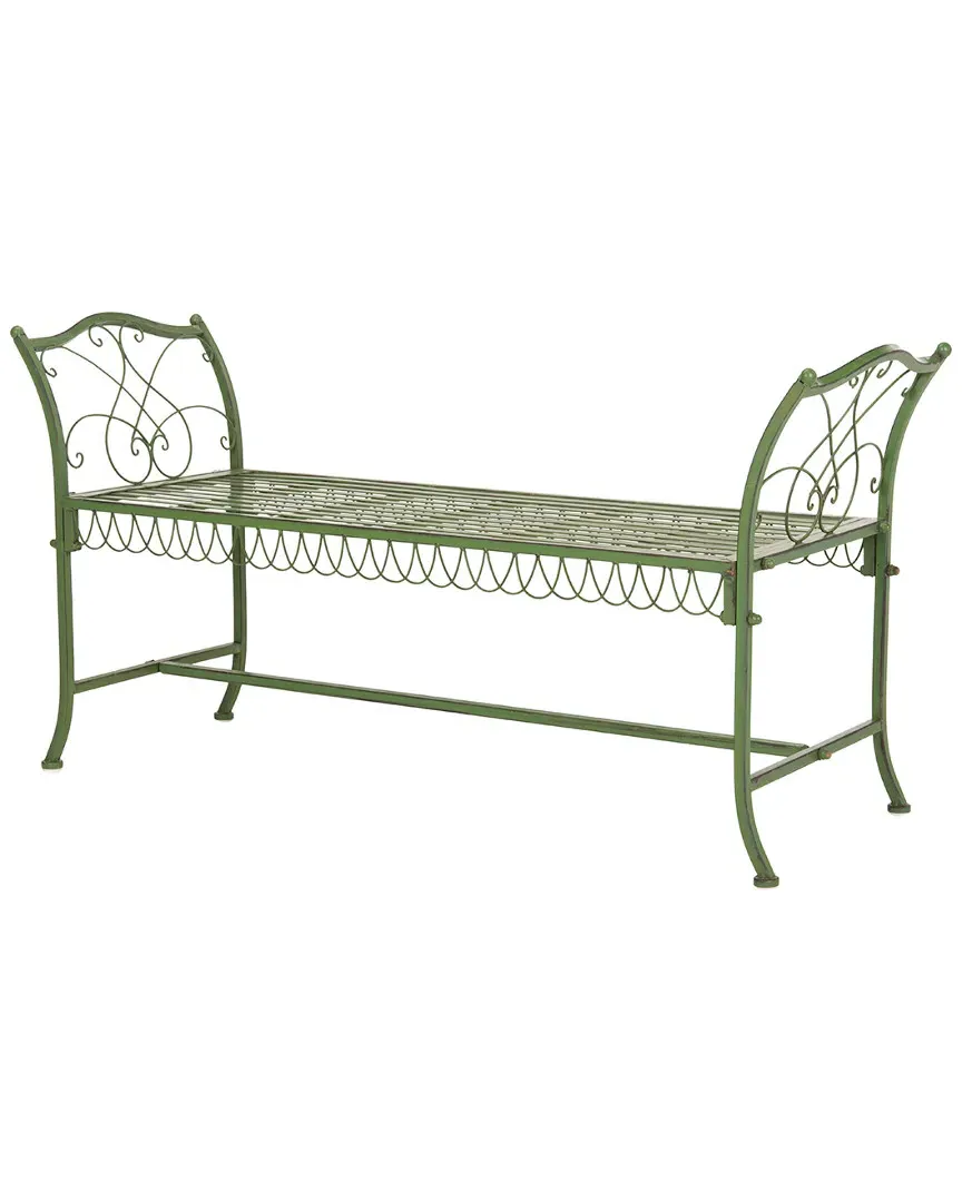 Arona Wrought Iron Garden Bench - Antique Green